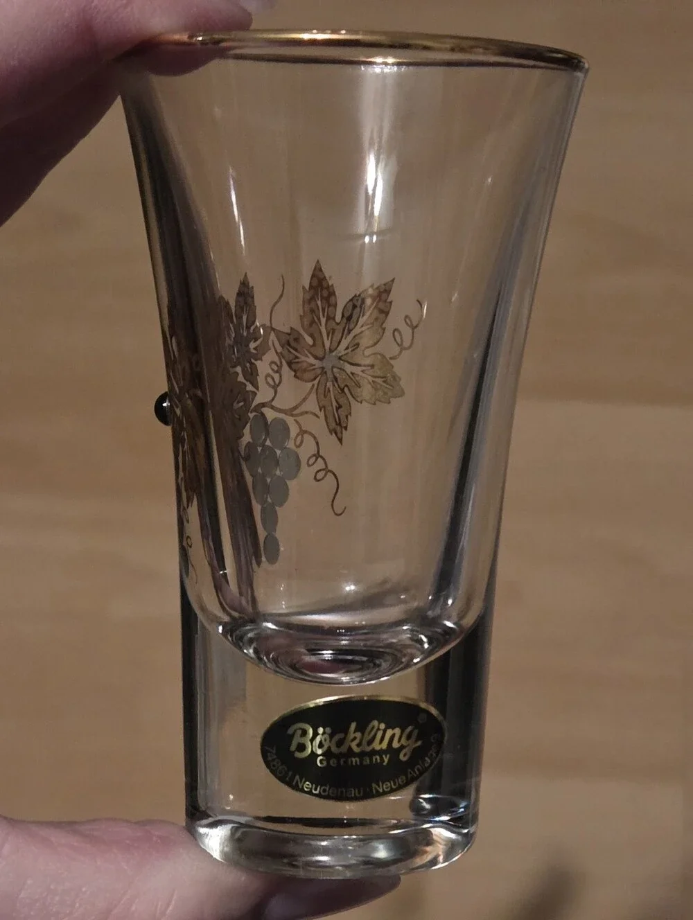 Bockling Germany Grapevine Gold Rim Decorated Shot Glass
